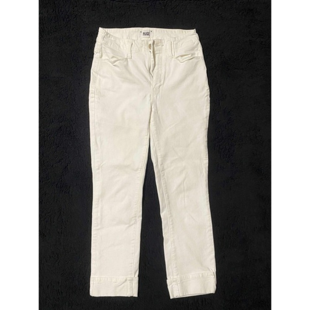 PAIGE Women's White High Rise Straight Leg‎ Crop Jeans Denim Pants